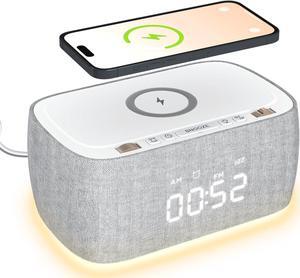 Alarm Clock with Wireless Charging,Multifunctional Alarm Clock with Bluetooth Speaker,Dimmable LED Display with 9V&2A Fast Charging Port,Clock Radios for Bedroom,Aesthetic Bedside Alarm Clock