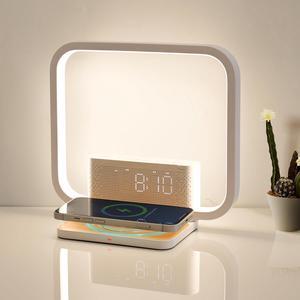 Dual Alarm Clock Bedside Table Lamp with Fast Wireless Charger Station for iPhone/Samsung, Wake Up Light Touch Desk Lamp with Snooze/Timer/10 Natural Sounds/3 Dimmable Nightstand Light for Bedroom