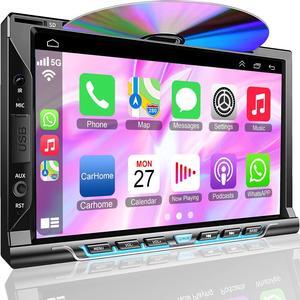 Double Din Car Stereo with CD/DVD Player,  CarPlay/Android Auto 7 Double din Radio with Backup Camera, Mirror Link, Bluetooth, AM FM Radio Receiver, SWC, Subwoofer, USB/TF/AUX