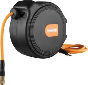 P1465CHR 1/4" x 65' Compact Retractable Air Hose Reel with Fittings Spring Loaded Compressed Air Hose with Auto-Guide Rewind & 180° Swivel Mount, Black, Orange