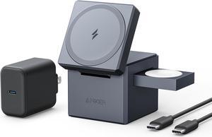 MagSafe Charger Stand,Anker 3-in-1 Cube with MagSafe, 15W Max Fast Charging Stand, Foldable Wireless Charger for iPhone 15/14/13,  Watch S1-8/Ultra, AirPods (30W USB-C Charger Included)