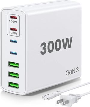 USB C Fast Charger Block 300W: 7 Port USB Charging Station Hub Brick - Dual PPS PD 100W Laptop Wall Charger Power Adapter for MacBook Pro   Surface iPad iPhone  Galaxy Android - White