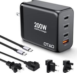 200W USB C Charger Block 4 Ports GaN Fast Charging Station Wall Charger PD3.0 PPS 100W QC3.0 65W Power Station Travel Adapter with AC Cord UK/EU Plug for MacBook Pro/Ai/iPhone 15/14/13/ S24