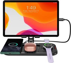 Wireless Charger for , 4 in 1 Charging Station for  Galaxy S24 Ultra/S23 Ultra, Galaxy Tablet, Galaxy Watch 7, Buds, Foldable Aluminum Tablet Stand Holder for  Galaxy Tab