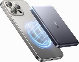 MiniMag Power Bank, 10,000mAh Magnetic Wireless Portable Charger, [Ultimate Slim] 22.5W Fast Charging Durable Battery Pack with USB-C Cable for iPhone 15 Pro Max/15/14/13/12, Glacier Gray
