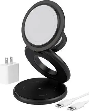 X63 3 in 1 Charging Station for , Aluminum Alloy Foldable Magnetic Wireless Charger, Mag-Safe Travel Charger for iPhone 15/14/13/12 Series,  Watch & AirPods (with 20W Adapter) - Gray