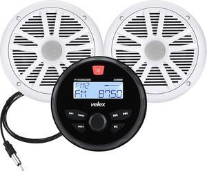 Audio System Stereo Speaker Package, Bluetooth, MP3 USB AM FM Marine Stereo - 2 x 6.5 Inch White Speakers, Antenna