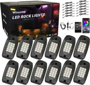12 Pods RGB Rock Lights 12V with Wires,Waterproof Music Mode APP/Remote Control Multicolor Underglow Light Kit Wheel Well Lights for Off Road Trucks SUV ATV UTV Trailer Boats