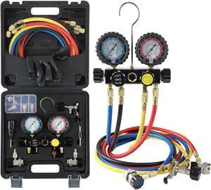 HVAC Gauges with Hoses, AC Manifold Gauge Set R134A R410A R404A R22 Refrigerant Gauges