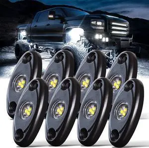LED Rock Lights White 8PCS for Off Road Truck Car Boat ATV SUV Waterproof High Power Underbody Neon Trail Lights Underglow Light Interior Exterior Shockproof(8PCS-White)