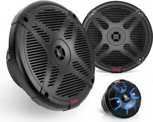 Dual Marine Speakers Kit - Waterproof-Rated w/Amplified Bluetooth Remote Control Receiver for Powersport Vehicles, IP65 Marine Grade Rating, 600 Watt Max Power PLMRKT8, Black