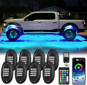 8Pods RGB LED Rock Lights Kit with APP/RF Remote Control, Upgraded Underglow Light Multi Zone Bright Neon Exterior Lights Multicolor 12V Waterproof for Trucks Jeep UTV ATV Golf Cart