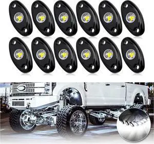 OPP ULITE White LED Rock Lights Kit, 12 Pods Underglow for Jeep Offroad Truck Car ATV SUV Boat Motorcycle Vehicle Under Body Glow Lamp Trail Fender Lighting (12pods Rock W)