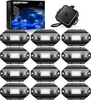 MICTUNING C1 12 Pods RGBW LED Rock Lights - Multicolor Underglow Neon Light Kit with Bluetooth Controller, APP Control
