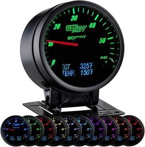 3in1 Analog 60 PSI Boost Gauge Kit with Digital 2200 F Pyrometer Exhaust Gas Temp EGT & 300 F Temperature Readings - 10 Selectable LED Colors - Black Dial - Clear Lens - 2-3/8" 60mm
