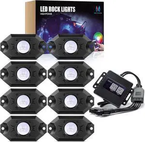 2nd-Gen RGB LED Rock Lights with Bluetooth Controller, Timing Function, Music Mode - 8 Pods Multicolor Neon LED Light Kit