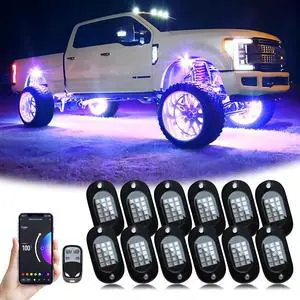 RGB LED Rock Lights, 180 LEDs Lights with Phone App/Remote Control & Timing & Music Mode Rock Lights Kits, Waterproof Underglow Light for ATV RZR UTV SUV Off Road AUTO Motorcycle (12 Pods)