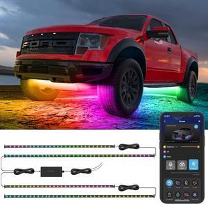 Underglow Car Lights, 4 pcs RGBIC Smart LED Lights with 16 Million Colors and 10 Scene Modes with App Control, 2 Music Modes for Cars, SUVs, Trucks, DC 12-24V