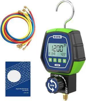 Digital Manifold Gauge Set, R134a Refrigerant Recharge Kit AC Manifold Gauge Set with 3 Hoses (Tolerance Range: -/+0.5%)