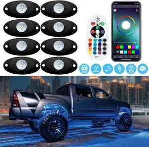 SUNPIE Rock Lights, Rock Lights for Truck Compatible with Jeep Wrangler UTV ATV Offroad, 8 Pods RGB Universal Underglow Body LED Lights&Color Changing and Waterproof