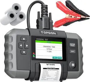 Car Battery Tester, TOPDON BT600 12V , 12V/24V Cranking Tests and Charging Alternator Load 100-2000CCA Digital Battery Voltage Tester, 3.5" Screen with Built-in Printer
