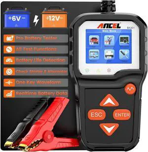 BA301 6V 12V Car Battery Tester, 100-2000 CCA Automotive Load Tester Alternator Tester Auto Digital Battery Analyzer Cranking and Charging System Test Tool for Motorcycle Car Boat Truck SUV ATV