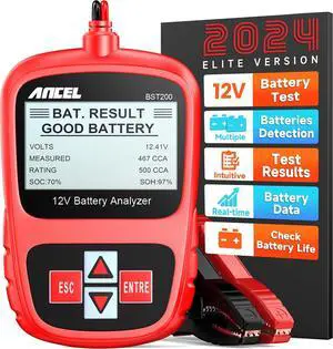 BST200 Car Battery Tester 12V 100-1100 CCA Automotive Bad Cell Load Test Tool Digital Analyzer Tester for Car Truck Motorcycle SUV Boat and More