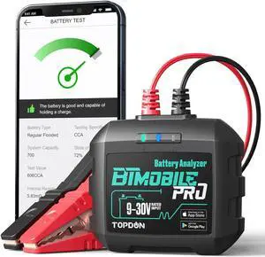 Car Battery Tester 12v, TOPDON Wireless Battery Load Tester 100-2000 CCA, BTMobile PRO Battery Monitor Cranking & Charging Tester Automotive Battery Analyzer, Bluetooth Alternator Load Tester