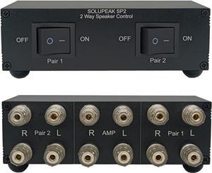 Premium 2 Zone Speaker Selector Switch Box, 2 Way Stereo Audio Speaker Switcher Distribution Box for Multi-Channel High Powered Amp A B Switches -SOLUPEAK SP2