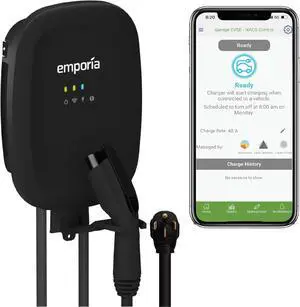 Level 2 EV Charger - NEMA 14-50 EVSE w/ J1772 Charger - 48 amp EV Charger Level 2, 240v WiFi Enabled Electric Vehicle Charging Station, 24ft Electric Car Charger Cable, White