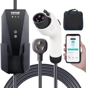 Level 1+2 EV Charger, 16 Amp 110-240V, Portable Electric Vehicle Charger with 25 ft Charging Cable NEMA 6-20 Plug NEMA 5-15 Adapter, Plug-in Home EV Charging Station for SAE J1772 Electric Cars