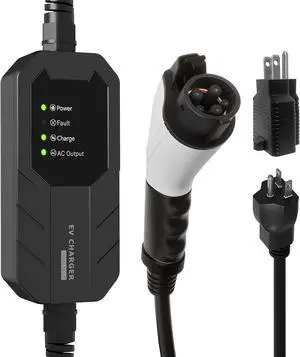 Skysword  Level 1-2 EV Charger, 100-240V 16A 25FT Portable EVSE, NEMA 6-20 Plug with NEMA 5-15 Adapter Electric Vehicle Charging Station