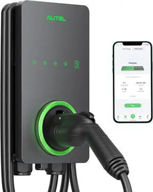Home Smart Electric Vehicle (EV) Charger up to 50Amp, 240V, Indoor/Outdoor Car Charging Station with Level 2, Wi-Fi and Bluetooth Enabled EVSE, Hardwired,25-Foot Cable,Sierra Blue