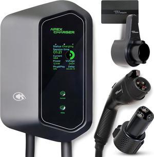 Fast 48 Amp Level 2 EV Charger, Wall-Mount Electric Vehicle Charging Station, 200-240V Hardwire or NEMA 14-50. J1772 car Connector & Tesla NACS, Indoor/Outdoor, 30ft Cable evse Adapter
