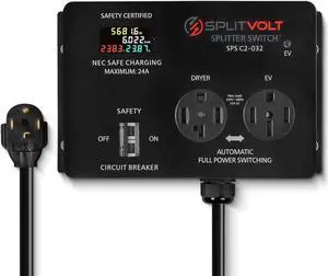 14-30, 240V, 24 Amp Splitter Switch - Save Thousands on Home Electric Vehicle Charging (EV) Install, cETLus Certified, Charge Two EVs, Plug and Play