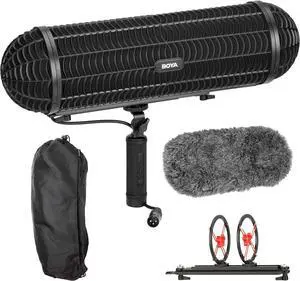 BY-WS1000 Microphone Blimp Windshield Integrated XLR Cable Wind & Vibration Protection System for Shotgun Microphones with Shock Mount Furry Deadcat Windscreen & Grip Handle