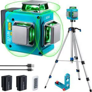 Laser Level with Tripod,3 x 360 Self Leveling Laser Level, Green Laser Level Line Tool for Picture Hanging,Construction,Remote Controller,Rechargeable Battery,L-Bracket & Carry Pouch Included
