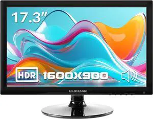 17.3 Inch Security Camera Monitor, PC Desktop Monitor 16:9, CCTV Monitor 60Hz LCD Display Screen with HDMI VGA,Built-in Speakers for CCTV Security DVR NVR Raspberry Pi, Wall Mounting 1600x900
