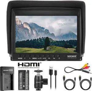 Upgraded F100 7 Inch Camera Field Monitor HD Video Assist Slim IPS 1280x800 HDMI Input 1080p with 2600mAh Battery & USB Charger for DSLR Cameras, Handheld Stabilizer, Film Video Making Rig