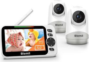 Baby Monitor,5" Large Split-Screen Video Baby Monitor with 2 Cameras and Audio, Remote Pan/Tilt/Zoom, Two-Way Talk, Room Temperature Monitor, Auto Night Vision, Power Saving/Vox