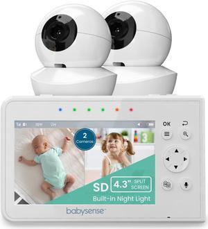 Baby Monitor with 2 Cameras and Audio 4.3", Non WiFi Baby Monitor, Dual Split Screen, Portable Double Sleep Video Monitor, Auto Night Vision & Light, Lullabies & White Noise, Two-Way Audio