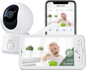 Video Baby Monitor with Camera and Audio, 5-inch Smart Baby Camera Monitor with Free Phone App, 1080P, VOX, PTZ, One-Touch Call, Temp Sensor, Lullaby, Night Vision, Auto Tracking, 2-Way Talk