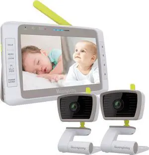 HD Auto Noise Reduce Baby Monitor with 2 Cameras No WiFi, Long Range, Split Screen, 2-Way Audio, Lullaby, Ideal Gift by Moonybaby Split50
