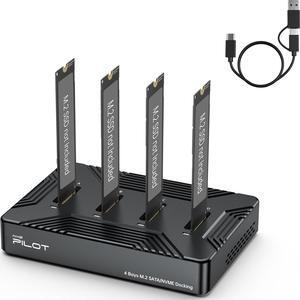 4 Bays M.2 NVMe & SATA to USB C Docking Station, M.2 SSD to USB Reader Adapter for Both M.2 (M Key, B+M Key) NVMe and SATA, Up to 10Gbps, Size for 22110 2280 2260 2242 2230 - Aluminum Alloy