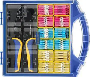 380PCS Marine Grade Heat Shrink Wire Connectors Set, 22-10 AWG Electrical Wire Connectors Kit,Ring Fork Butt Splice(3Color/12Size),with 9" Crimping Tools and Organizer