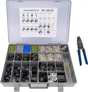 WeatherPack Connector Kit WP-1104 With T-18: Sealed Weatherproof Automotive Electrical Connectors 20-12 Gauge 1104 Piece Kit With Crimp Tool