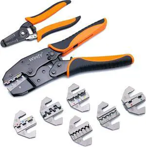 Crimping Tool Set 8 PCS - Ratcheting Wire Crimper - Heat Shrink, Non-Insulated, Open Barrel, Flag, Ferrule Connectors