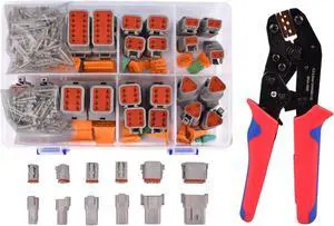 174Pcs 12 Kits DT Connector Kit With Ratcheting Wire Crimper for Deutsch Connector, 2 3 4 6 8 12 Pin Connectors Automotive Electrical Connectors With Size 16 Stamped Contacts IP68 Waterproof