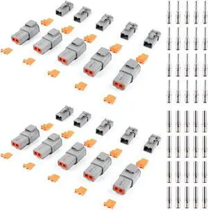 ST6285 Deutsch DTP Connector Kit Waterproof 25 Amp - 10 Sets 2 Pin Connector KIT with 20 Pairs 16-12 AWG Solid Contacts Male and Female Closed Barred Terminal Kit