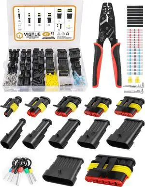 947Pcs 22-16 AWG Waterproof Wire Connectors with Ratcheting Wire Crimper Kit, 45Sets Automotive Electrical Connectors 1/2/3/4/5/6 Pin Weather Pack Connectors with Wire Crimping Tool Kit